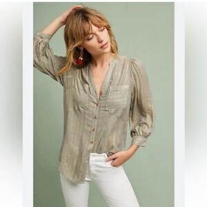 Women's Metallic Button-Up Blouse